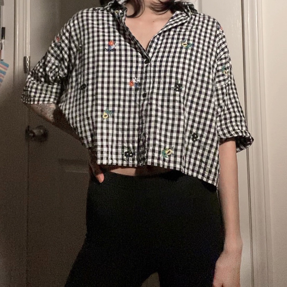 TOPSHOP / plaid embroidered crop - Picture 2 of 7